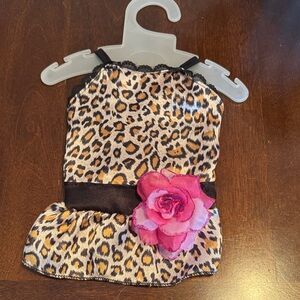 Leopard Print Dog Accessory Dress with Pink Flower